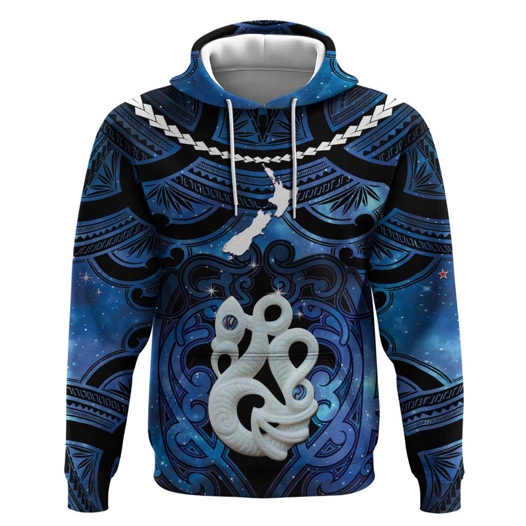 Personalized Maori Matariki Manaia Hoodie Maori Kowhaiwhai Pattern Galaxy LT01 Pullover Hoodie Blue - Polynesian Pride