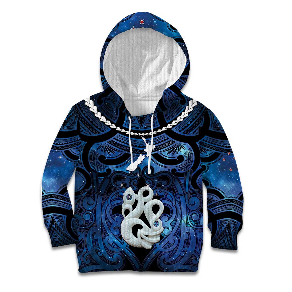 Personalized Maori Matariki Manaia Kid Hoodie Maori Kowhaiwhai Pattern Galaxy LT01 Hoodie Blue - Polynesian Pride