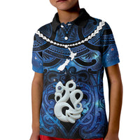 Personalized Maori Matariki Manaia Kid Polo Shirt Maori Kowhaiwhai Pattern Galaxy LT01 Kid Blue - Polynesian Pride