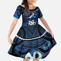 Personalized Maori Matariki Manaia Kid Short Sleeve Dress Maori Kowhaiwhai Pattern Galaxy