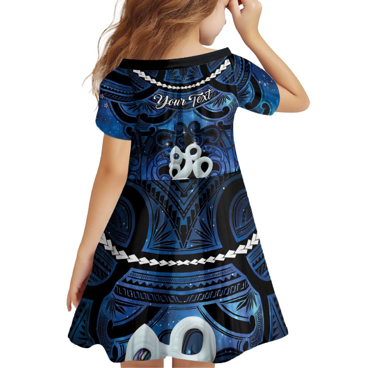 Personalized Maori Matariki Manaia Kid Short Sleeve Dress Maori Kowhaiwhai Pattern Galaxy