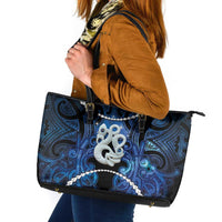 Maori Matariki Manaia Leather Tote Bag Maori Kowhaiwhai Pattern Galaxy LT01 Blue - Polynesian Pride