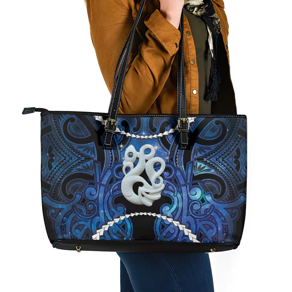 Maori Matariki Manaia Leather Tote Bag Maori Kowhaiwhai Pattern Galaxy LT01 - Polynesian Pride