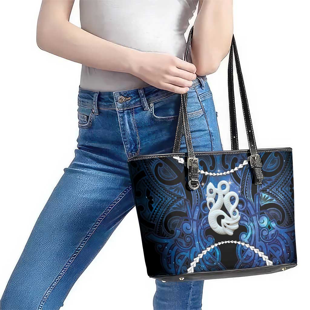 Maori Matariki Manaia Leather Tote Bag Maori Kowhaiwhai Pattern Galaxy LT01 - Polynesian Pride