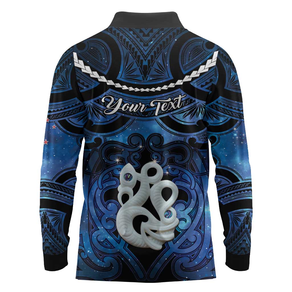 Personalized Maori Matariki Manaia Long Sleeve Polo Shirt Maori Kowhaiwhai Pattern Galaxy LT01 - Polynesian Pride