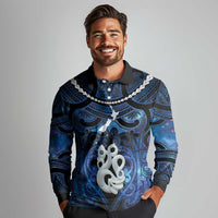 Personalized Maori Matariki Manaia Long Sleeve Polo Shirt Maori Kowhaiwhai Pattern Galaxy LT01 - Polynesian Pride