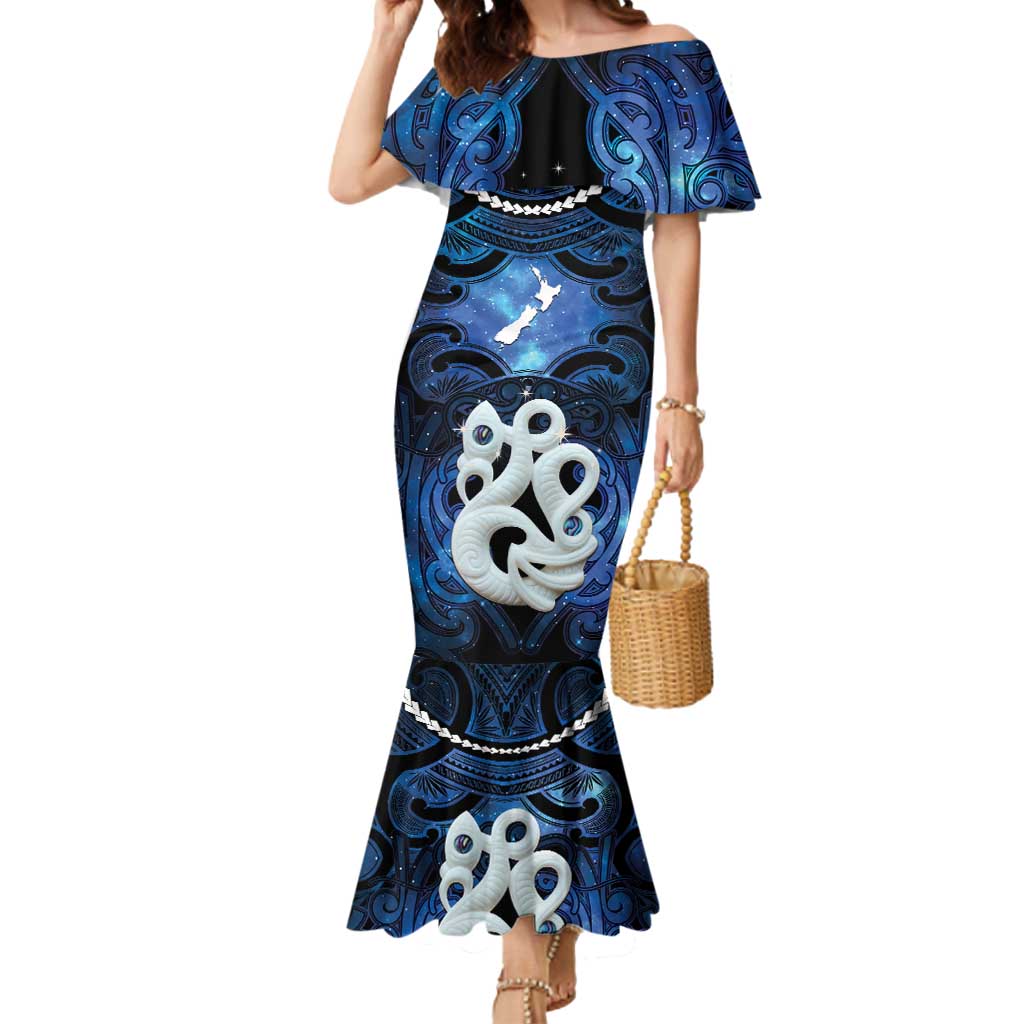 Personalized Maori Matariki Manaia Mermaid Dress Maori Kowhaiwhai Pattern Galaxy LT01 Women Blue - Polynesian Pride