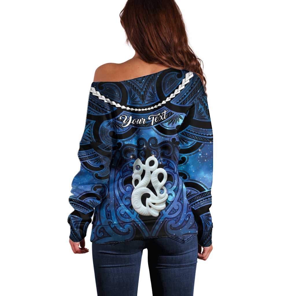 Personalized Maori Matariki Manaia Off Shoulder Sweater Maori Kowhaiwhai Pattern Galaxy LT01 - Polynesian Pride