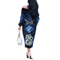 Personalized Maori Matariki Manaia Off The Shoulder Long Sleeve Dress Maori Kowhaiwhai Pattern Galaxy LT01 - Polynesian Pride