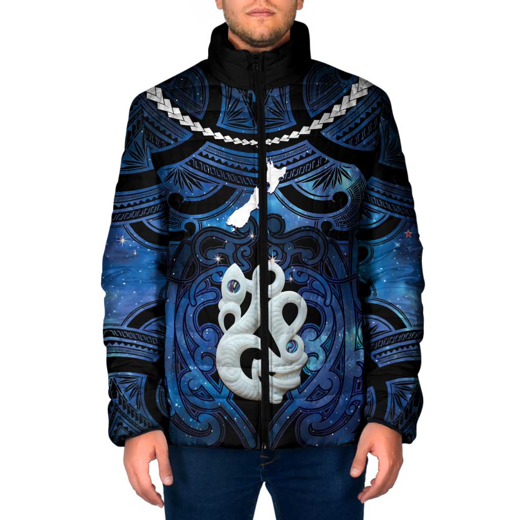 Personalized Maori Matariki Manaia Padded Jacket Maori Kowhaiwhai Pattern Galaxy LT01 Men Blue - Polynesian Pride