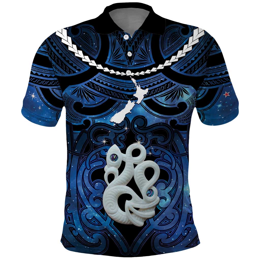 Personalized Maori Matariki Manaia Polo Shirt Maori Kowhaiwhai Pattern Galaxy LT01 Blue - Polynesian Pride