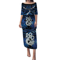 Personalized Maori Matariki Manaia Puletasi Maori Kowhaiwhai Pattern Galaxy LT01 Long Dress Blue - Polynesian Pride