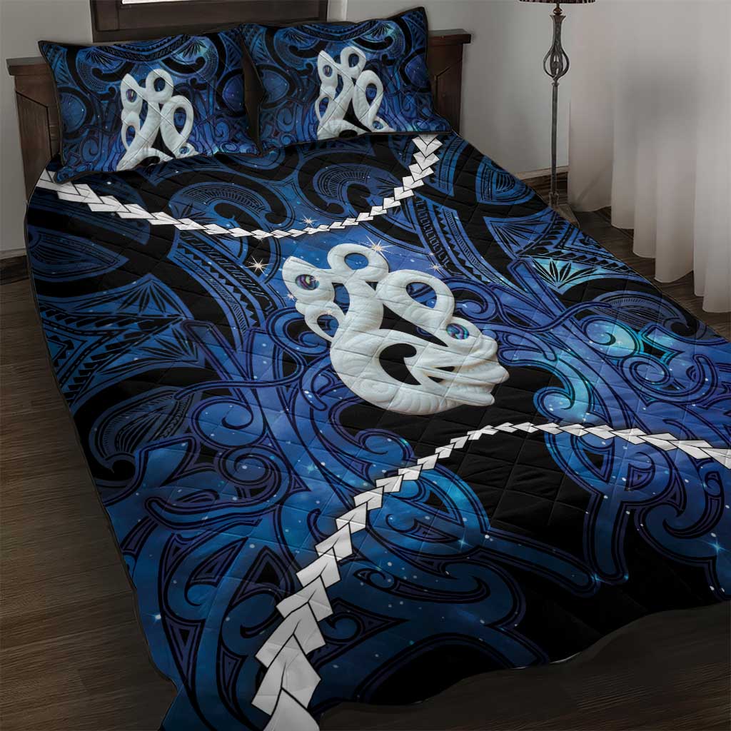 Maori Matariki Manaia Quilt Bed Set Maori Kowhaiwhai Pattern Galaxy LT01 Blue - Polynesian Pride