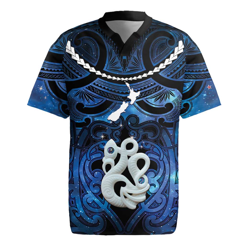 Personalized Maori Matariki Manaia Rugby Jersey Maori Kowhaiwhai Pattern Galaxy LT01 Blue - Polynesian Pride