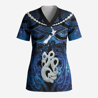 Personalized Maori Matariki Manaia Scrub Top Maori Kowhaiwhai Pattern Galaxy LT01 Adult Blue - Polynesian Pride