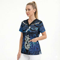 Personalized Maori Matariki Manaia Scrub Top Maori Kowhaiwhai Pattern Galaxy LT01 - Polynesian Pride