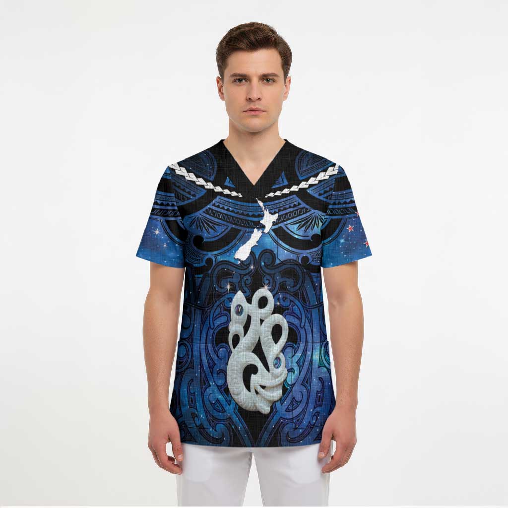 Personalized Maori Matariki Manaia Scrub Top Maori Kowhaiwhai Pattern Galaxy LT01 - Polynesian Pride