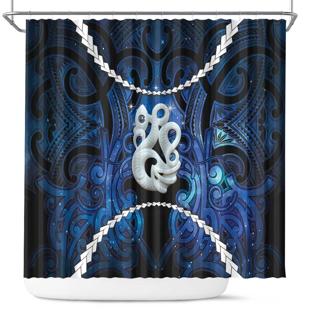 Maori Matariki Manaia Shower Curtain Maori Kowhaiwhai Pattern Galaxy LT01 Blue - Polynesian Pride