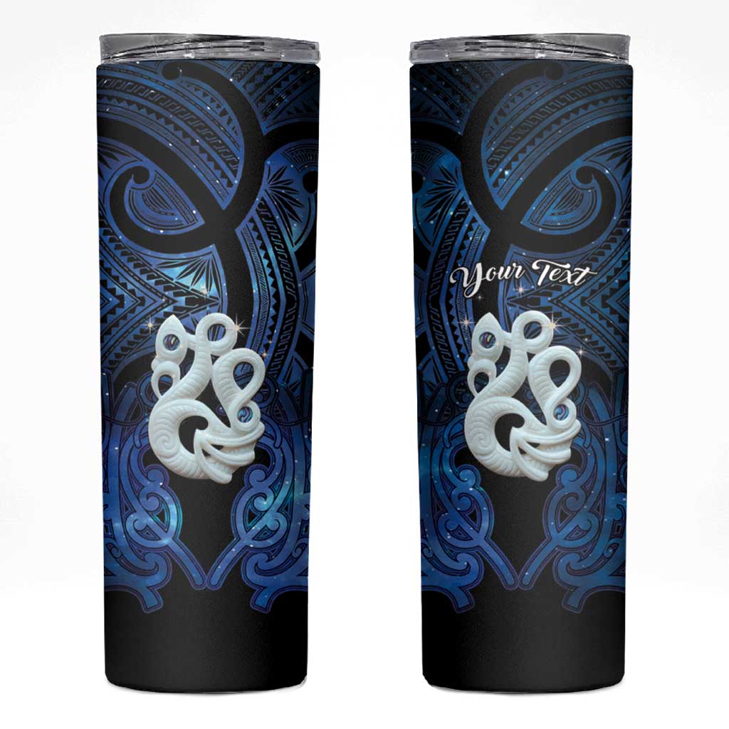 Personalized Maori Matariki Manaia Skinny Tumbler Maori Kowhaiwhai Pattern Galaxy LT01 Blue - Polynesian Pride