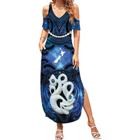 Personalized Maori Matariki Manaia Summer Maxi Dress Maori Kowhaiwhai Pattern Galaxy LT01 Women Blue - Polynesian Pride