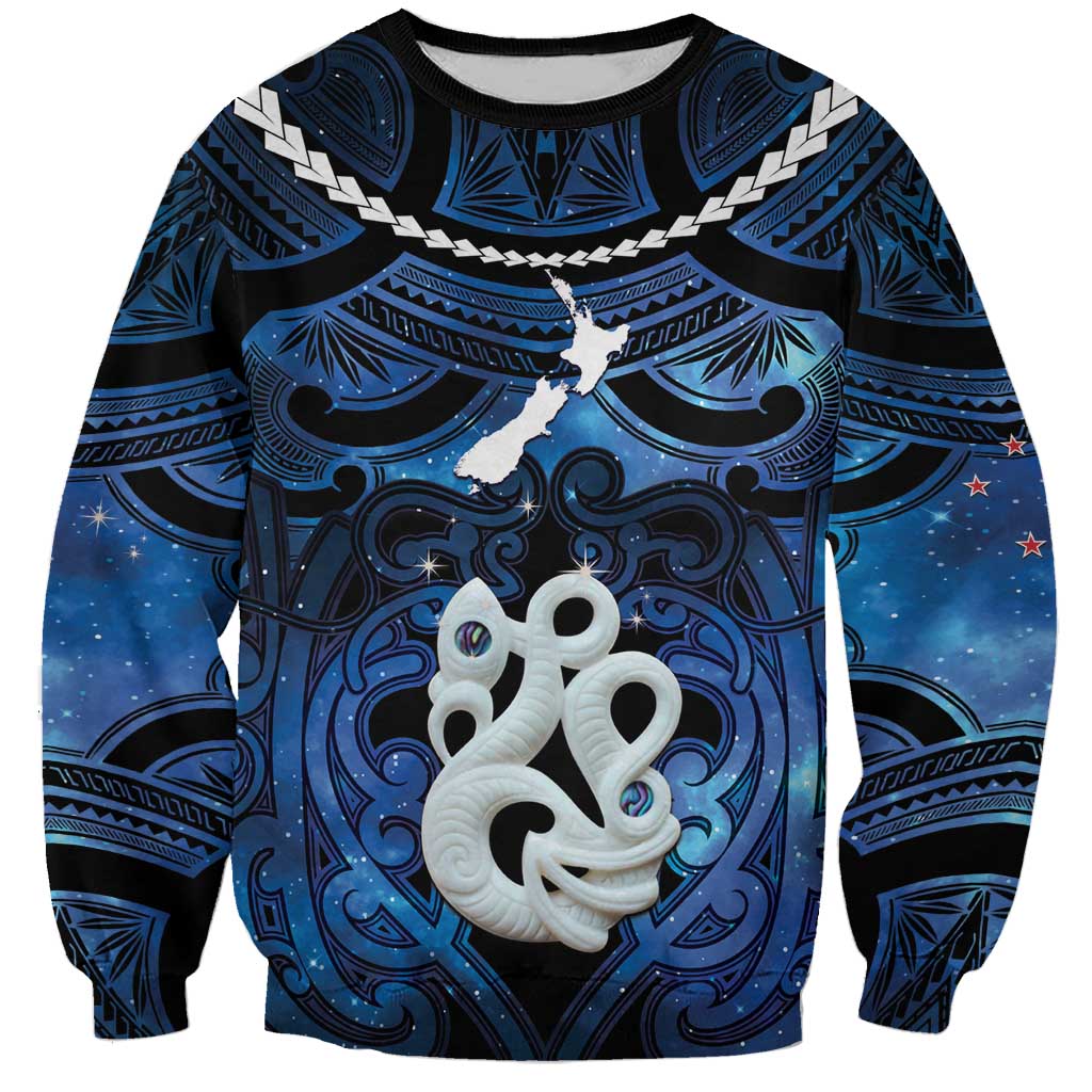 Personalized Maori Matariki Manaia Sweatshirt Maori Kowhaiwhai Pattern Galaxy LT01 Unisex Blue - Polynesian Pride