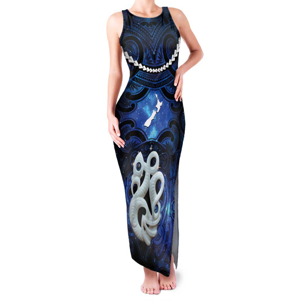 Personalized Maori Matariki Manaia Tank Maxi Dress Maori Kowhaiwhai Pattern Galaxy LT01 Women Blue - Polynesian Pride