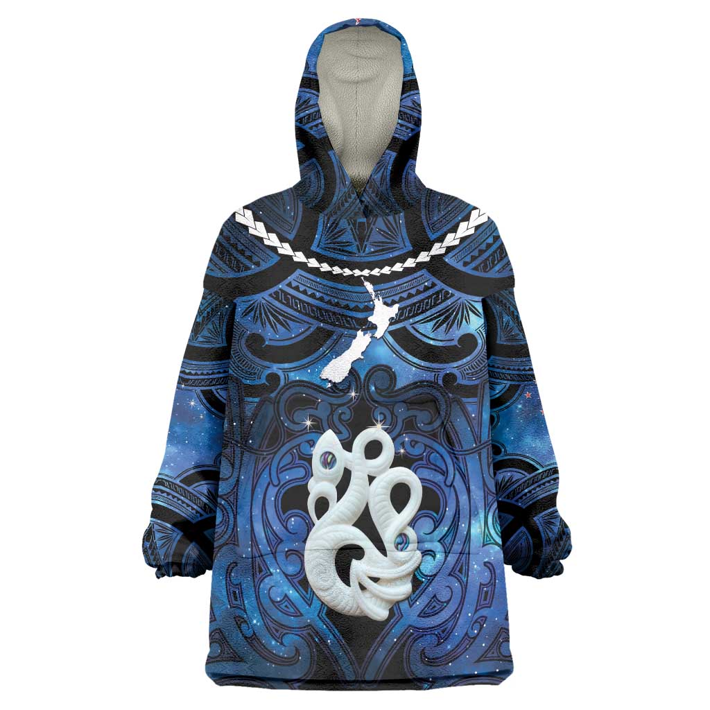 Personalized Maori Matariki Manaia Wearable Blanket Hoodie Maori Kowhaiwhai Pattern Galaxy LT01 One Size Blue - Polynesian Pride