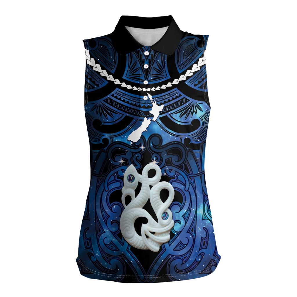 Personalized Maori Matariki Manaia Women Sleeveless Polo Shirt Maori Kowhaiwhai Pattern Galaxy LT01 Female Blue - Polynesian Pride