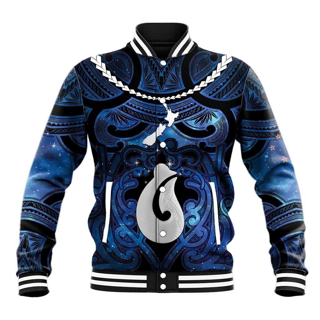 Personalized Maori Matariki Hei Matau Baseball Jacket Maori Kowhaiwhai Pattern Galaxy LT01 Unisex Blue - Polynesian Pride