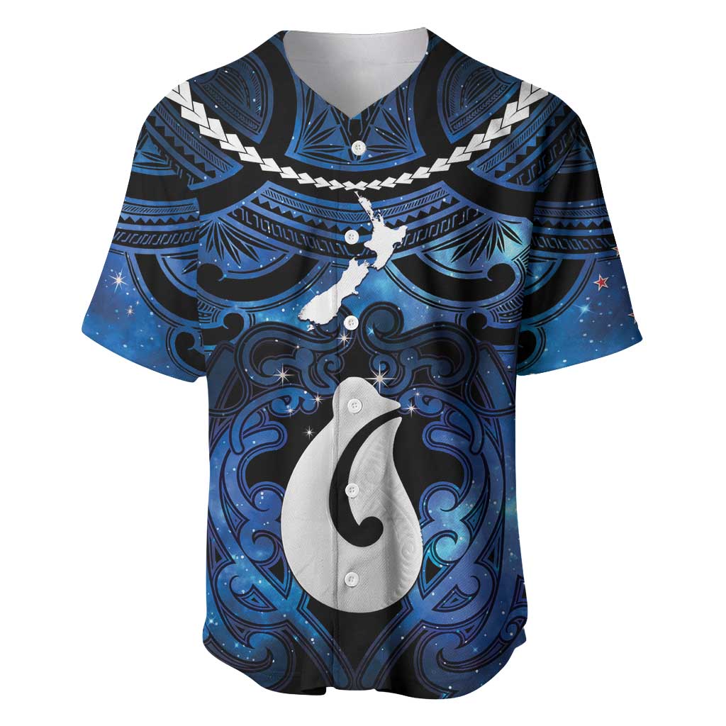 Personalized Maori Matariki Hei Matau Baseball Jersey Maori Kowhaiwhai Pattern Galaxy LT01 Blue - Polynesian Pride