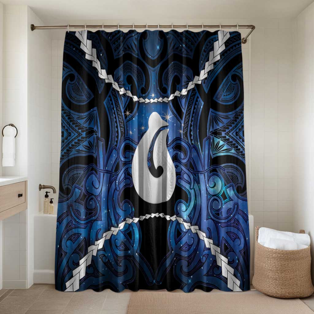 Maori Matariki Hei Matau Bathroom Set Maori Kowhaiwhai Pattern Galaxy LT01 Shower Curtain Only Blue - Polynesian Pride
