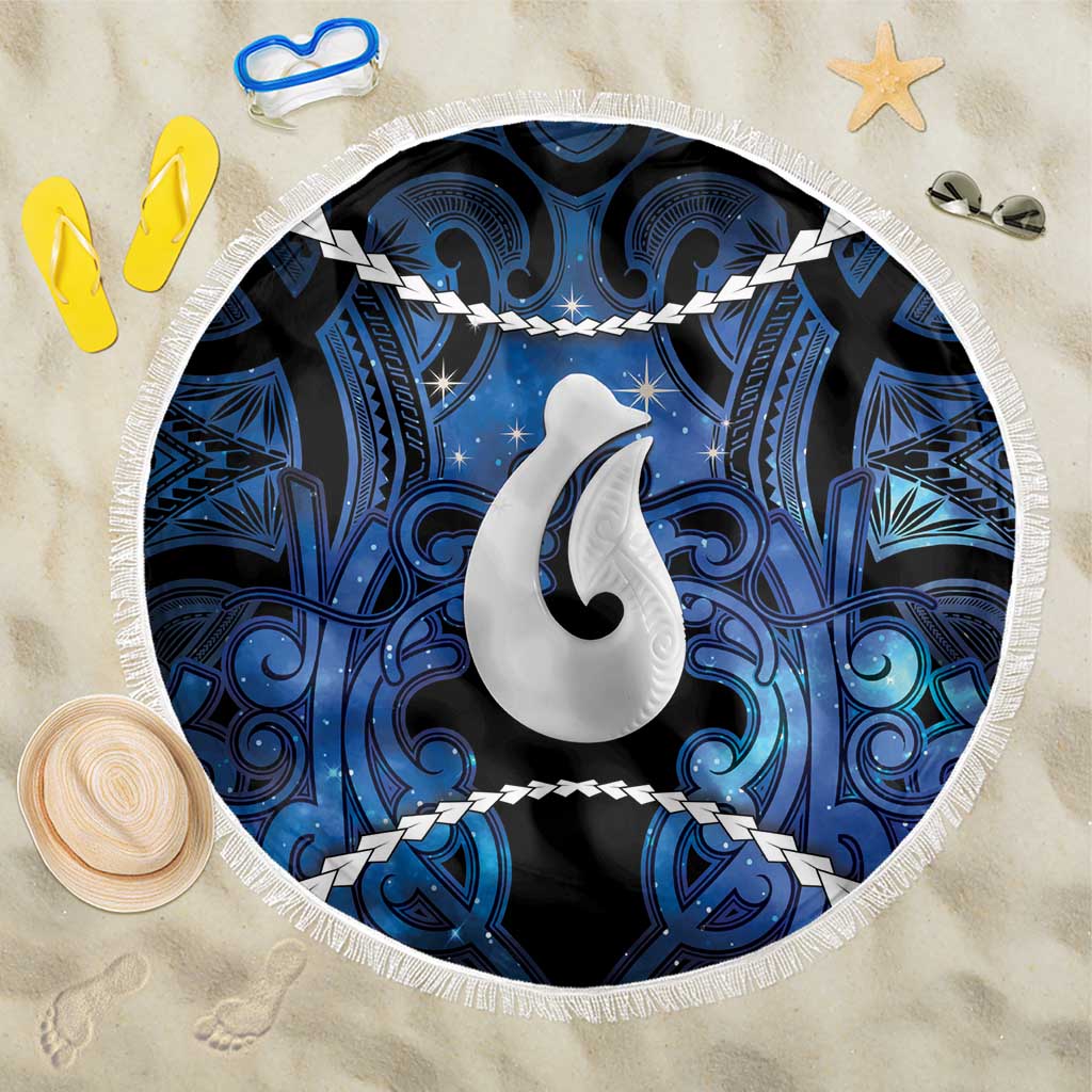 Maori Matariki Hei Matau Beach Blanket Maori Kowhaiwhai Pattern Galaxy LT01 One Size 150cm Blue - Polynesian Pride