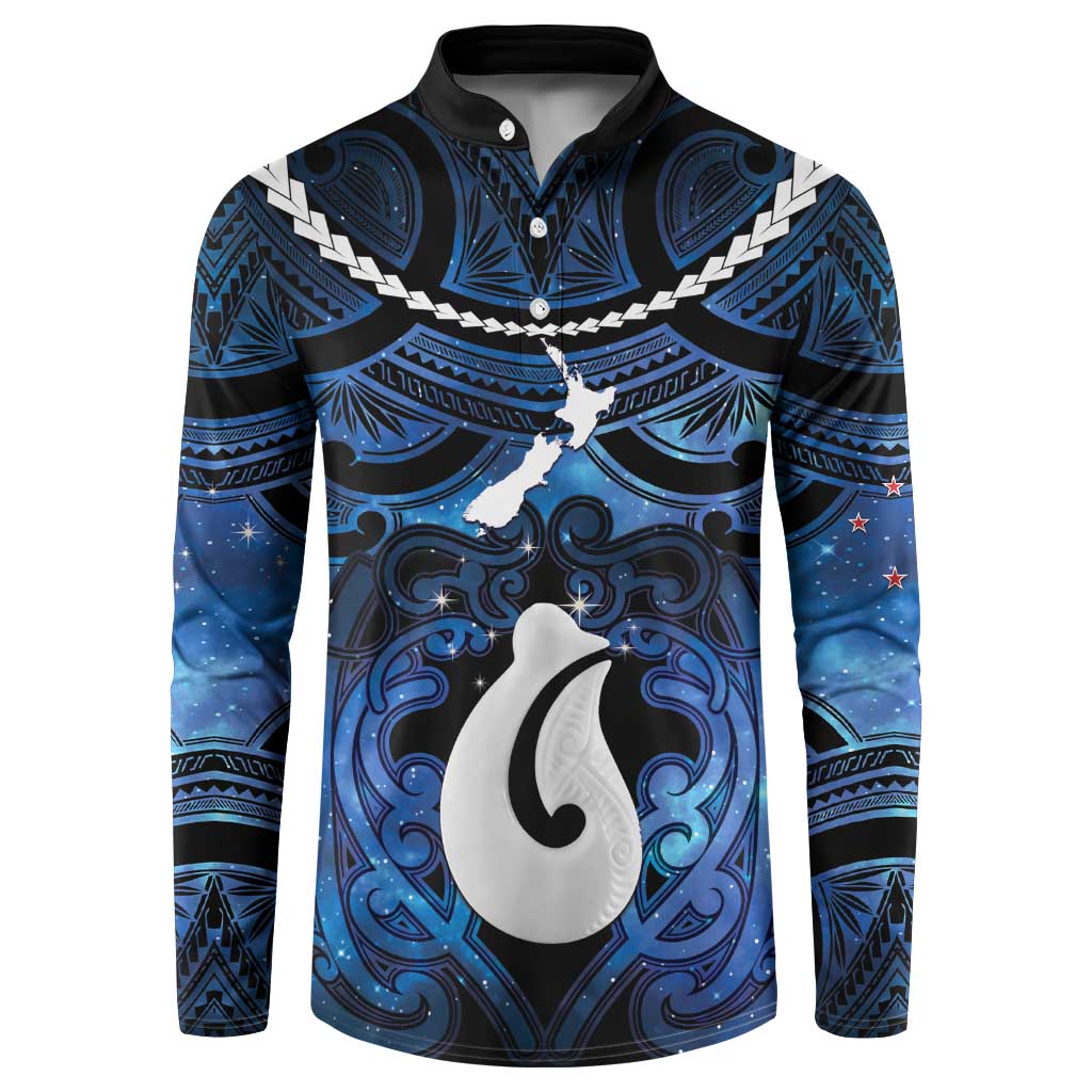 Personalized Maori Matariki Hei Matau Button Sweatshirt Maori Kowhaiwhai Pattern Galaxy LT01 Blue - Polynesian Pride