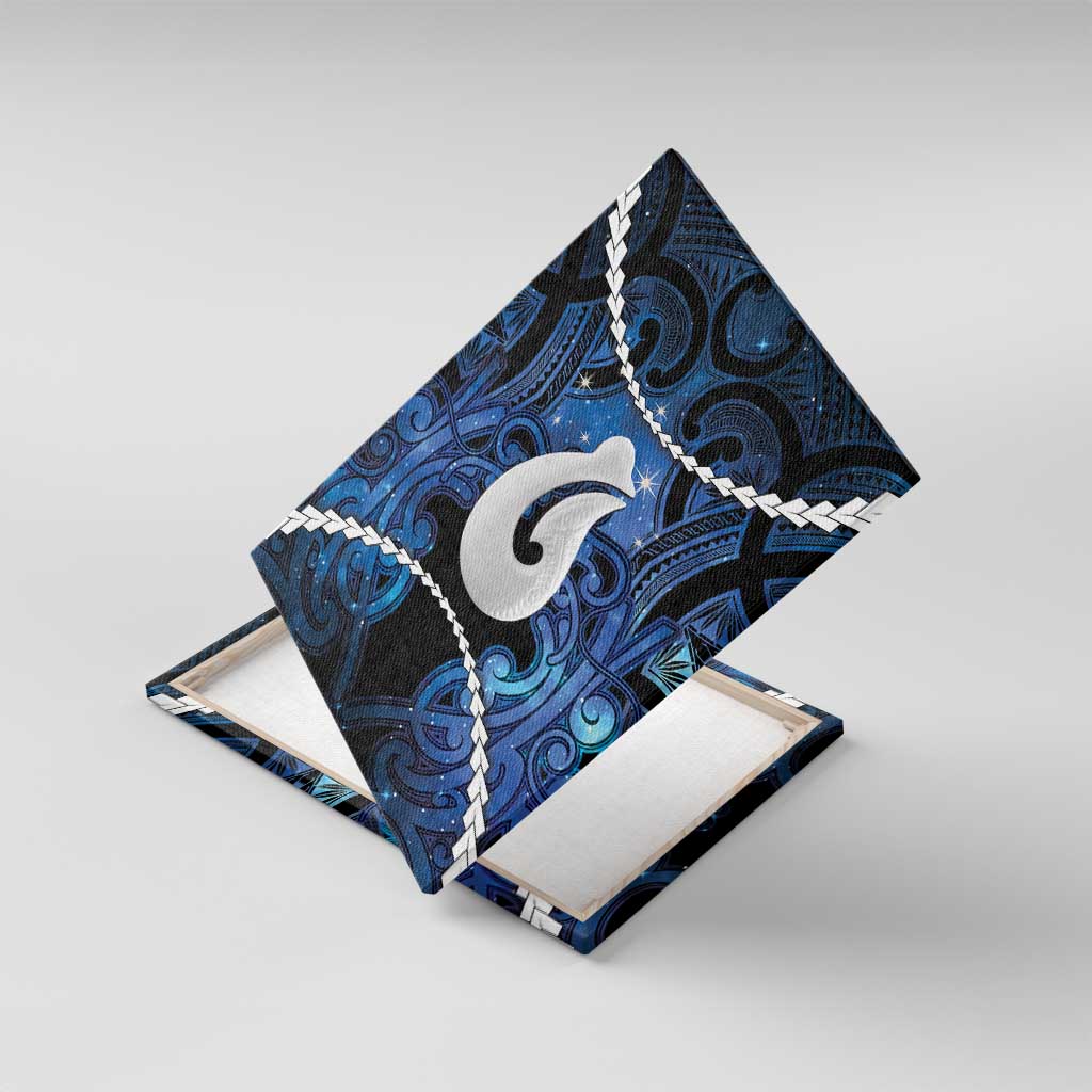 Maori Matariki Hei Matau Canvas Wall Art Maori Kowhaiwhai Pattern Galaxy LT01 With Frame Blue - Polynesian Pride