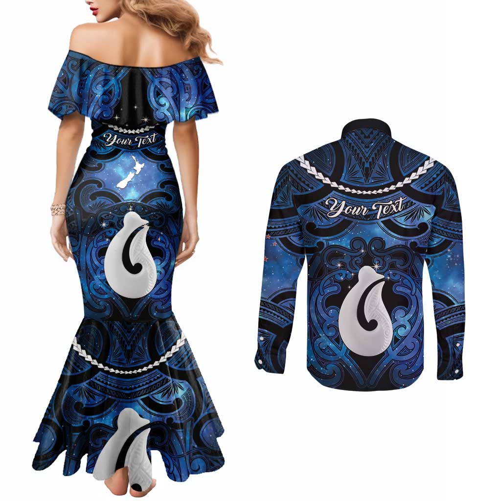 Personalized Maori Matariki Hei Matau Couples Matching Mermaid Dress and Long Sleeve Button Shirt Maori Kowhaiwhai Pattern Galaxy LT01 - Polynesian Pride