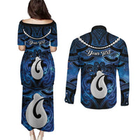 Personalized Maori Matariki Hei Matau Couples Matching Puletasi and Long Sleeve Button Shirt Maori Kowhaiwhai Pattern Galaxy LT01 - Polynesian Pride