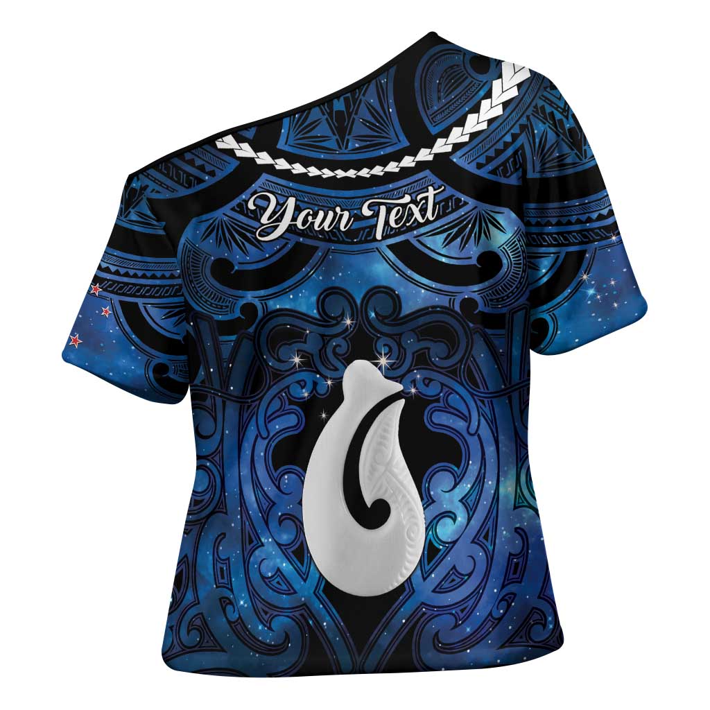 Personalized Maori Matariki Hei Matau Cross Shoulder Shirt Maori Kowhaiwhai Pattern Galaxy LT01 - Polynesian Pride