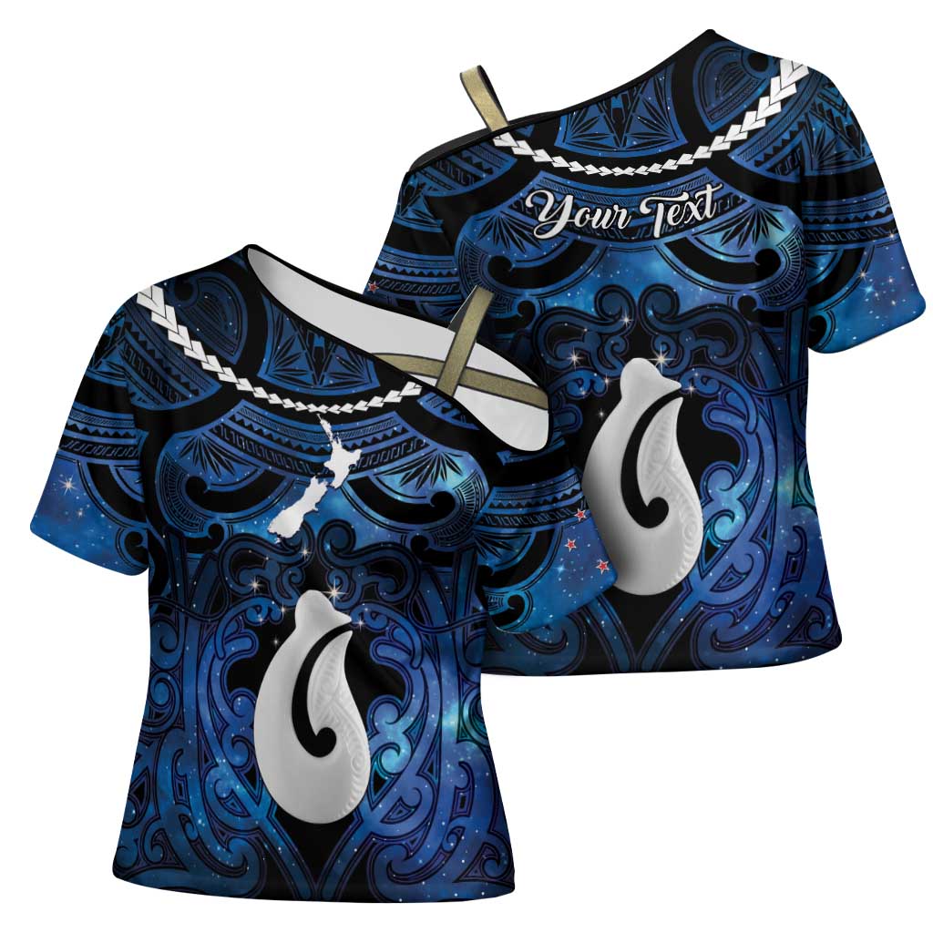 Personalized Maori Matariki Hei Matau Cross Shoulder Shirt Maori Kowhaiwhai Pattern Galaxy LT01 - Polynesian Pride