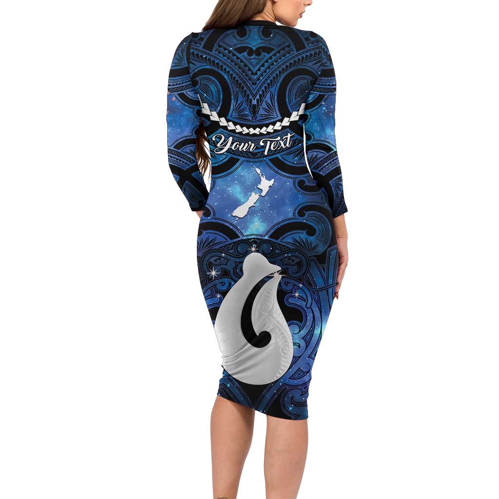 Personalized Maori Matariki Hei Matau Family Matching Long Sleeve Bodycon Dress and Hawaiian Shirt Maori Kowhaiwhai Pattern Galaxy