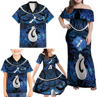 Personalized Maori Matariki Hei Matau Family Matching Off Shoulder Maxi Dress and Hawaiian Shirt Maori Kowhaiwhai Pattern Galaxy