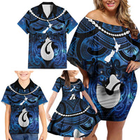 Personalized Maori Matariki Hei Matau Family Matching Off Shoulder Short Dress and Hawaiian Shirt Maori Kowhaiwhai Pattern Galaxy