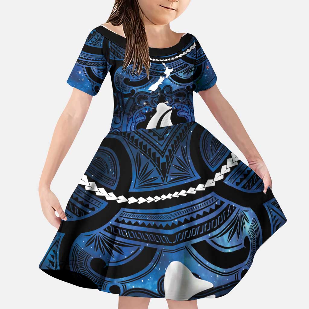 Personalized Maori Matariki Hei Matau Family Matching Short Sleeve Bodycon Dress and Hawaiian Shirt Maori Kowhaiwhai Pattern Galaxy