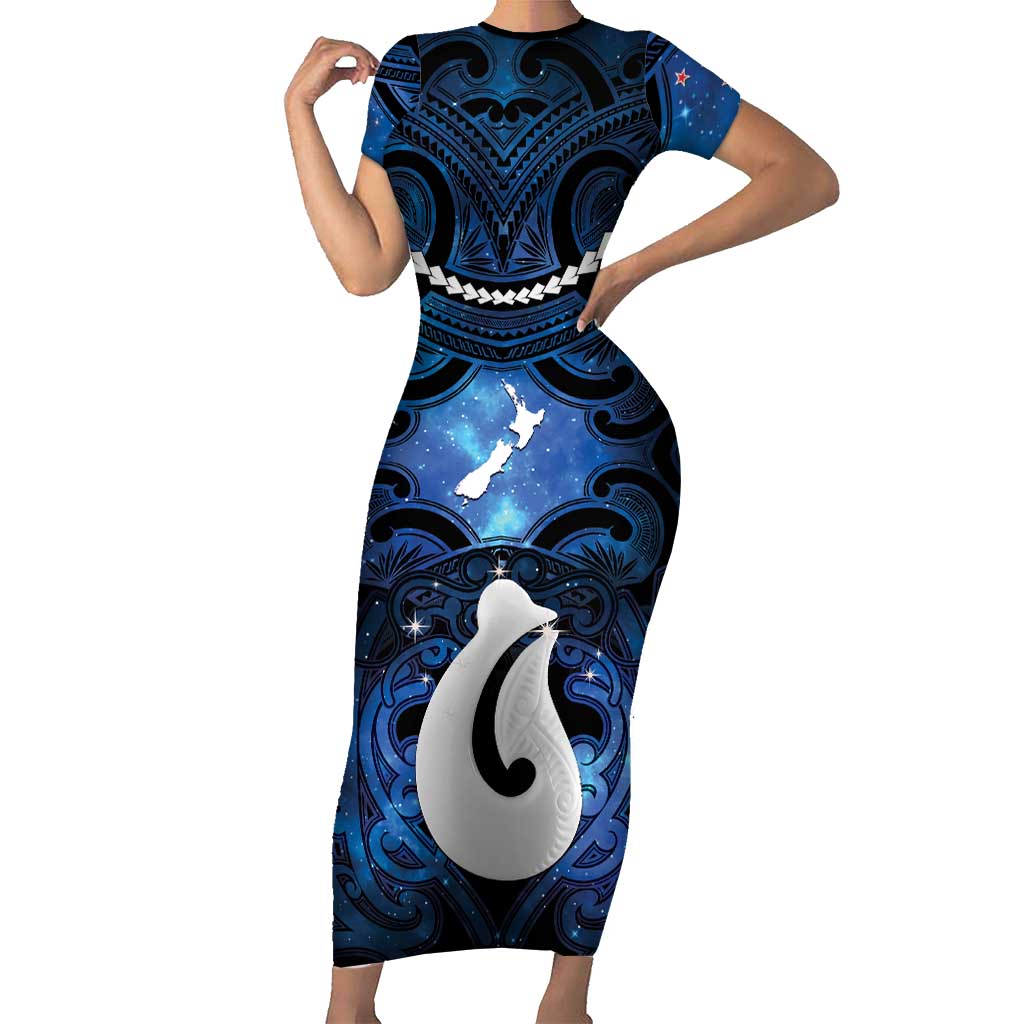 Personalized Maori Matariki Hei Matau Family Matching Short Sleeve Bodycon Dress and Hawaiian Shirt Maori Kowhaiwhai Pattern Galaxy