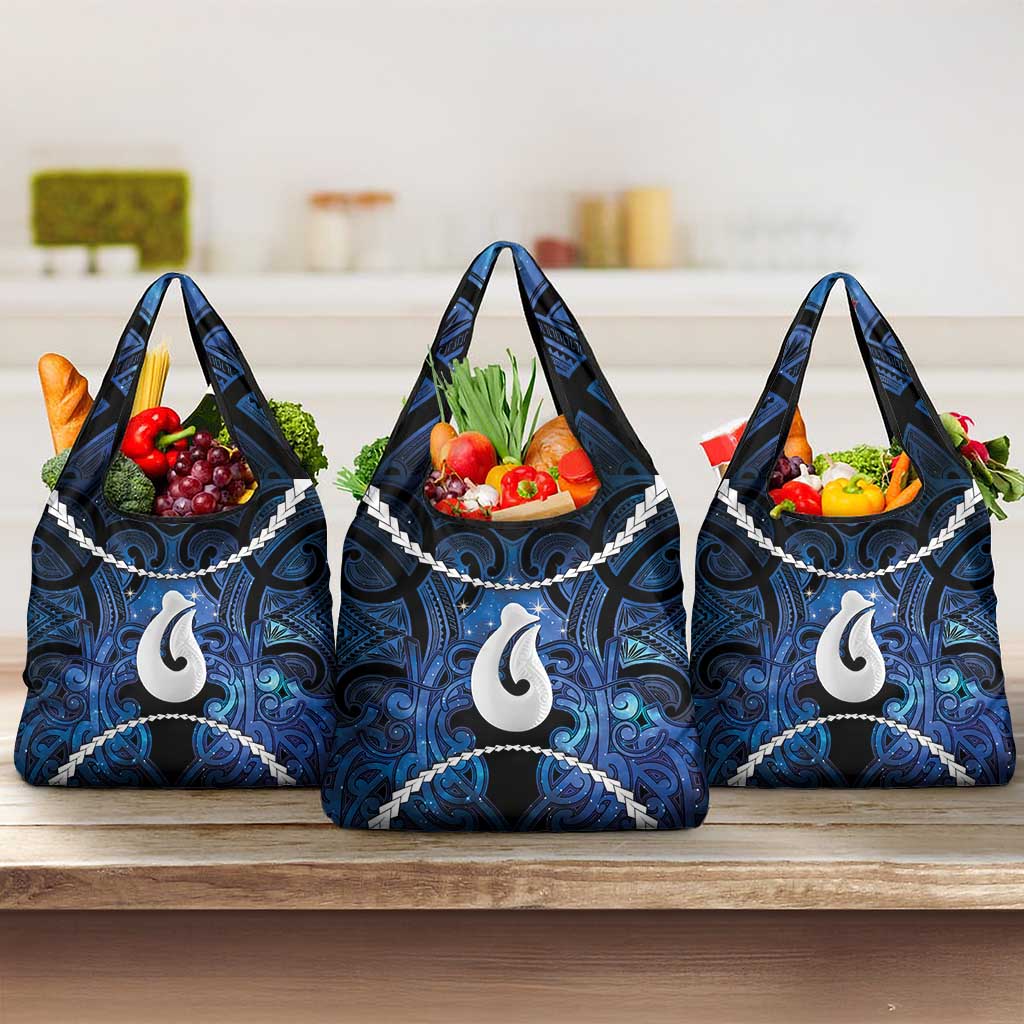 Maori Matariki Hei Matau Grocery Bag Maori Kowhaiwhai Pattern Galaxy LT01 3-pack One Size Blue - Polynesian Pride