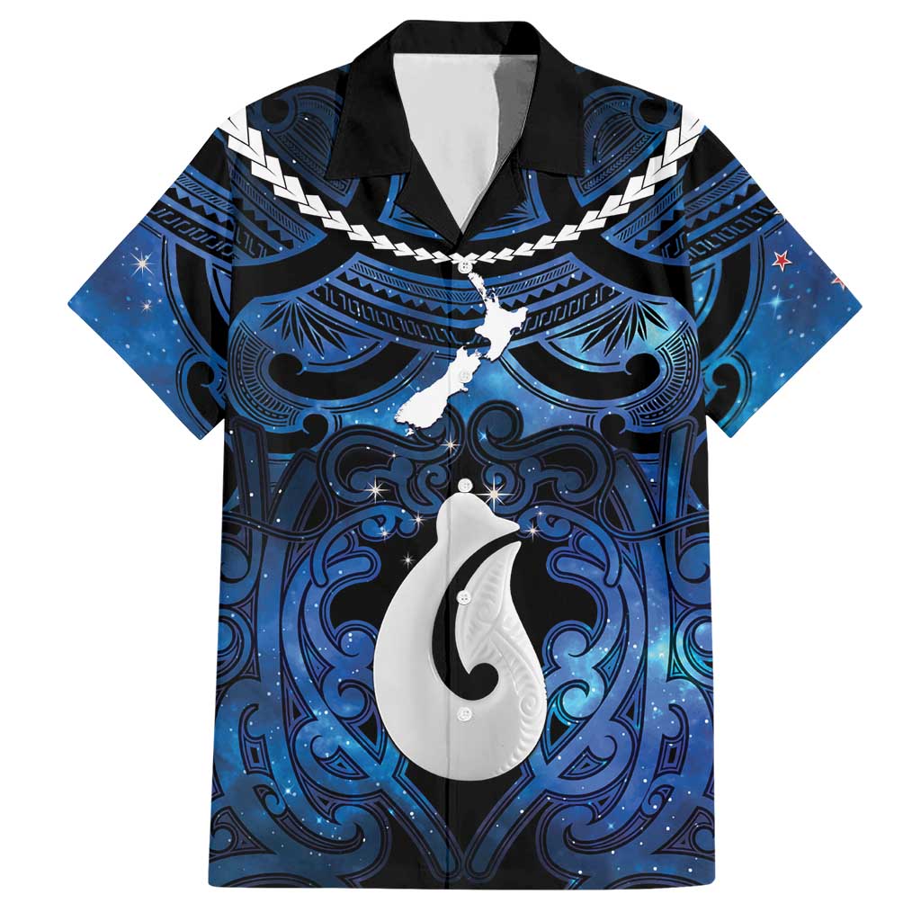 Personalized Maori Matariki Hei Matau Hawaiian Shirt Maori Kowhaiwhai Pattern Galaxy LT01 Blue - Polynesian Pride