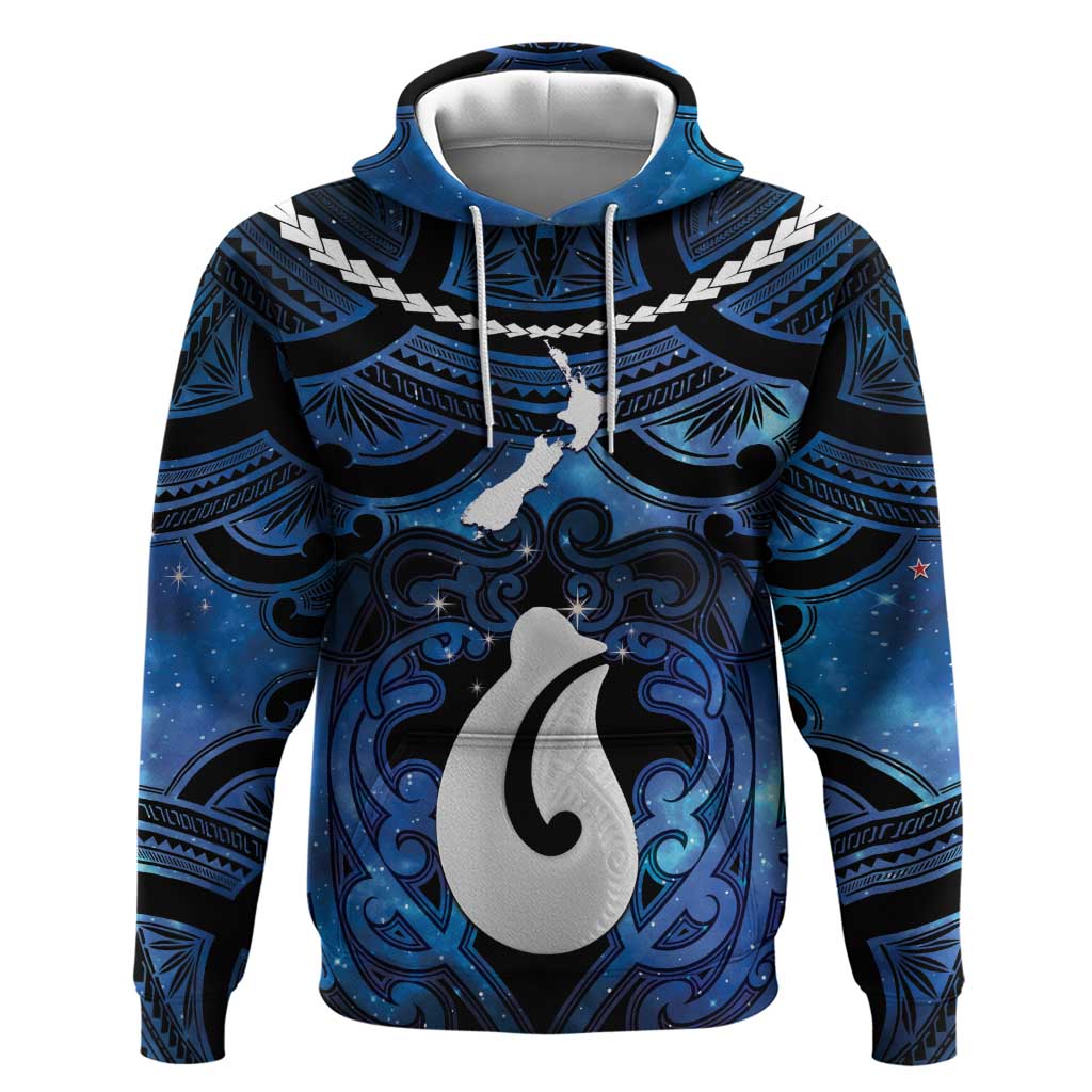Personalized Maori Matariki Hei Matau Hoodie Maori Kowhaiwhai Pattern Galaxy LT01 Pullover Hoodie Blue - Polynesian Pride