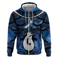 Personalized Maori Matariki Hei Matau Hoodie Maori Kowhaiwhai Pattern Galaxy LT01 Zip Hoodie Blue - Polynesian Pride