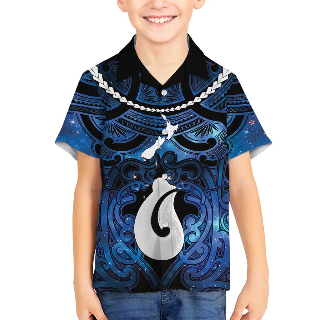 Personalized Maori Matariki Hei Matau Kid Hawaiian Shirt Maori Kowhaiwhai Pattern Galaxy LT01 Kid Blue - Polynesian Pride