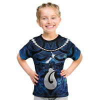 Personalized Maori Matariki Hei Matau Kid T Shirt Maori Kowhaiwhai Pattern Galaxy LT01 Blue - Polynesian Pride