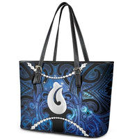 Maori Matariki Hei Matau Leather Tote Bag Maori Kowhaiwhai Pattern Galaxy LT01 - Polynesian Pride
